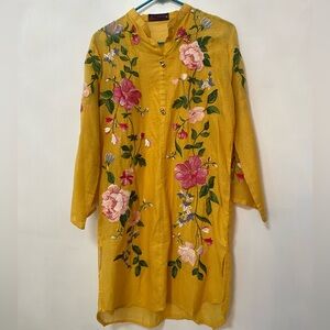 Yellow Floral Kurta with Scarf